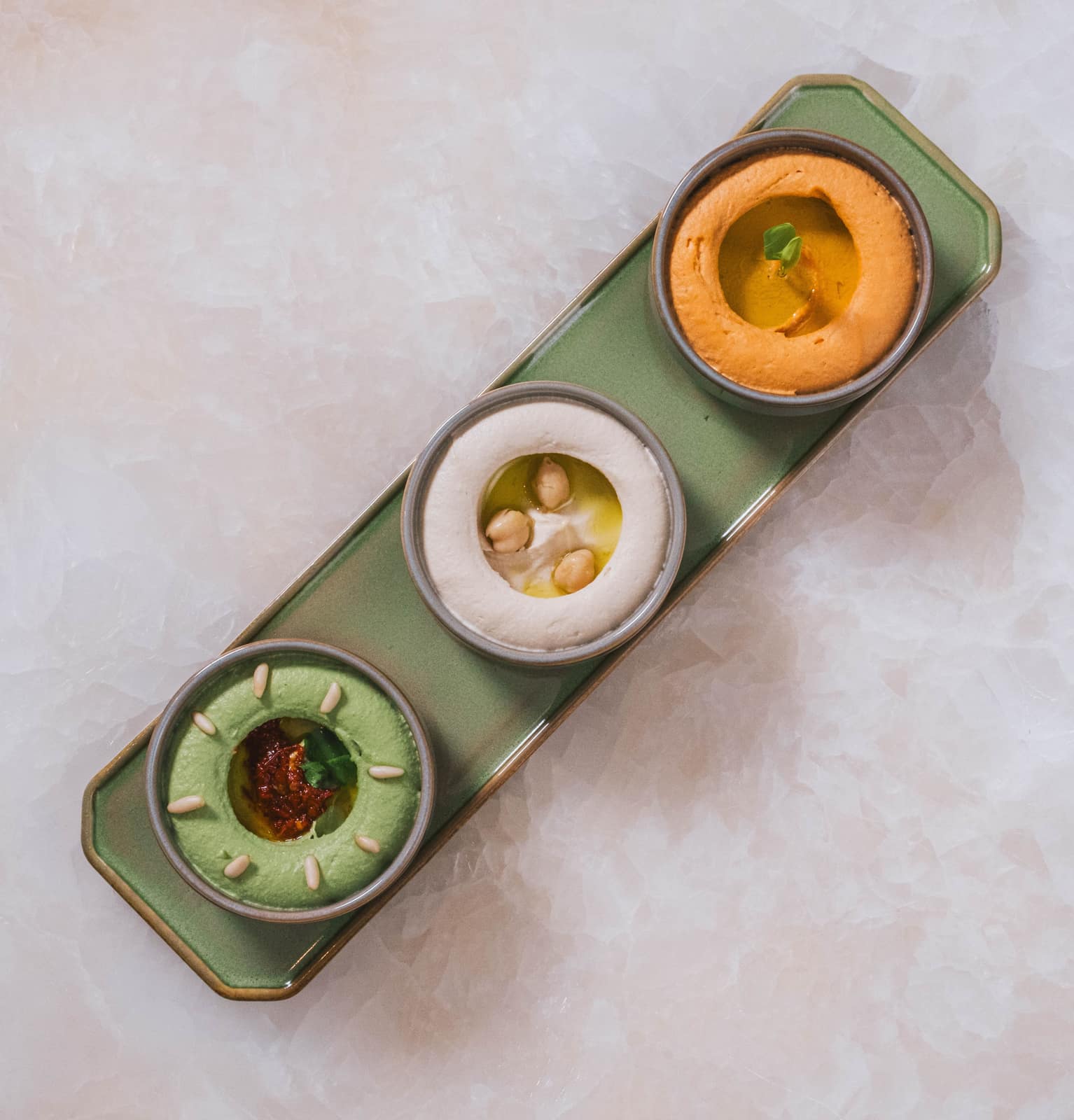 Dip Platter (Tahini, Pesto & Turkish Hummus)